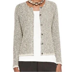 Eileen Fisher Malibu Linen Cotton Snap Front Cardigan Sweater Cream Black